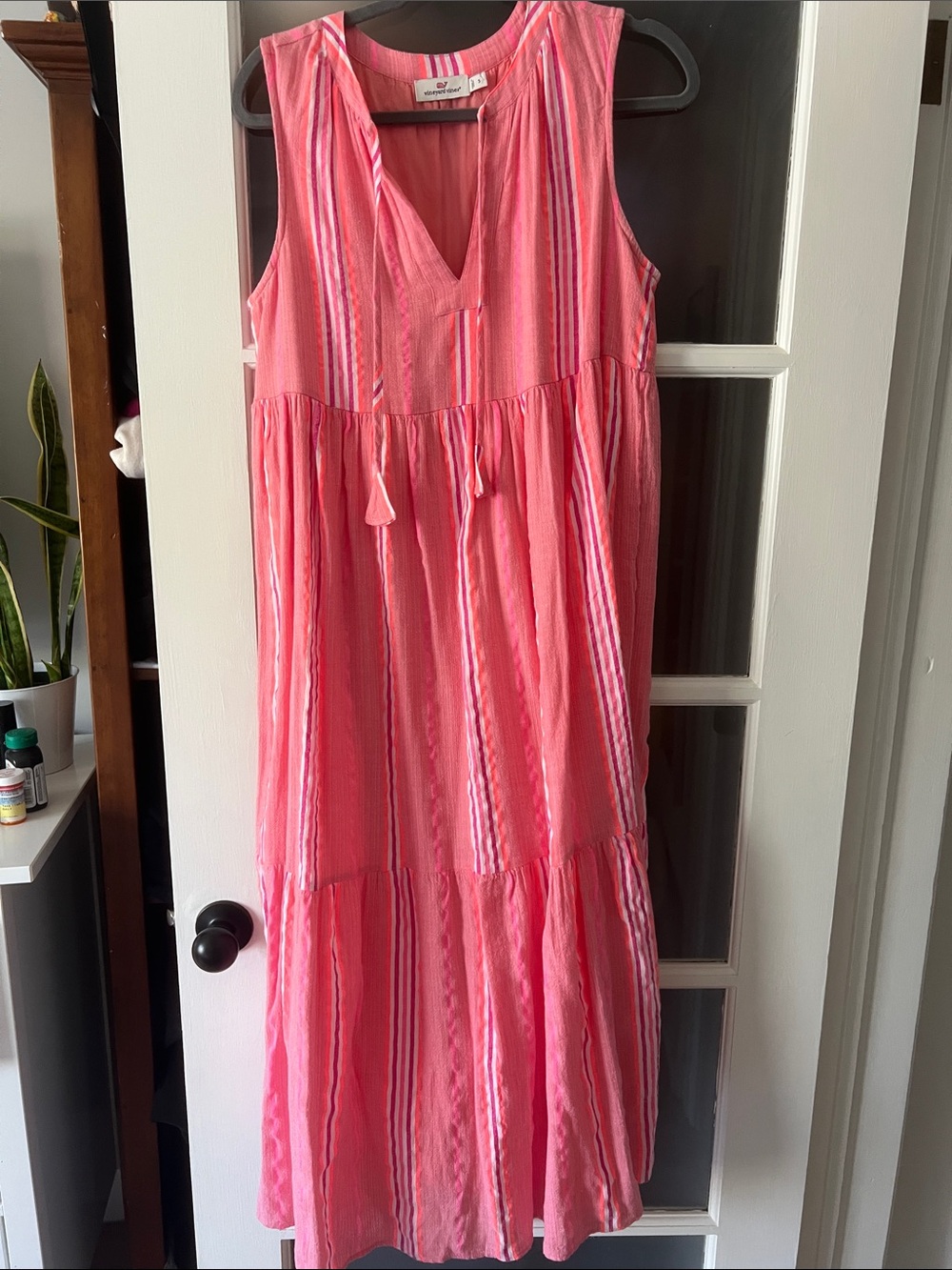 Vineyard Vines Pink Striped Sleeveless tiered Maxi Dress